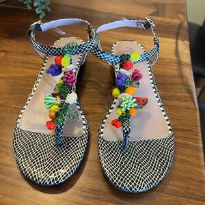 Betsey Johnson Beaded Fruit T Strap Thong Sandals, Size 9
